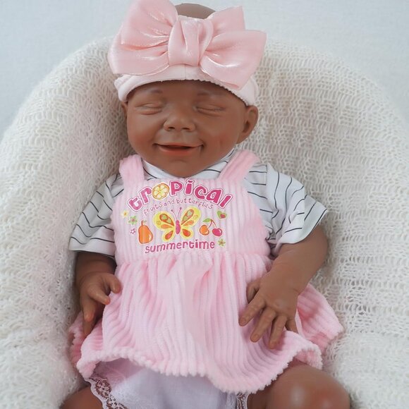 17.2in Full Silicone Non Vinyl Dark Brown Reborn Baby Dolls BOY Sleeping Doll - Picture 7 of 8